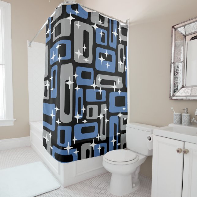Retro Mid Century Modern Abstract Shower Curtain (In Situ)