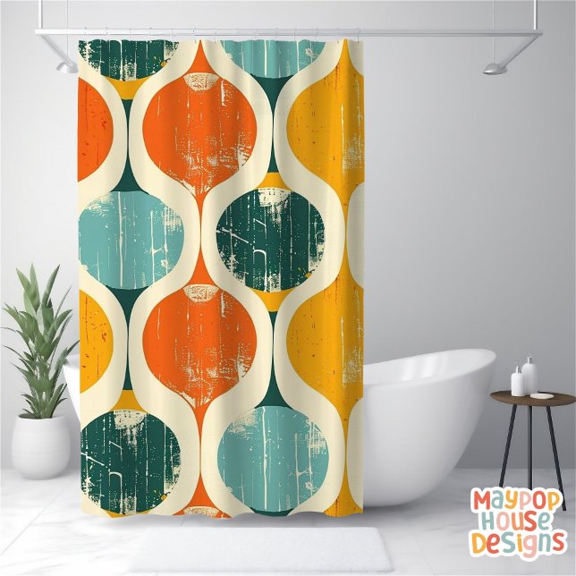Retro Mid Century Modern Abstract Shower Curtain (mid century modern shower curtain bathroom decor)