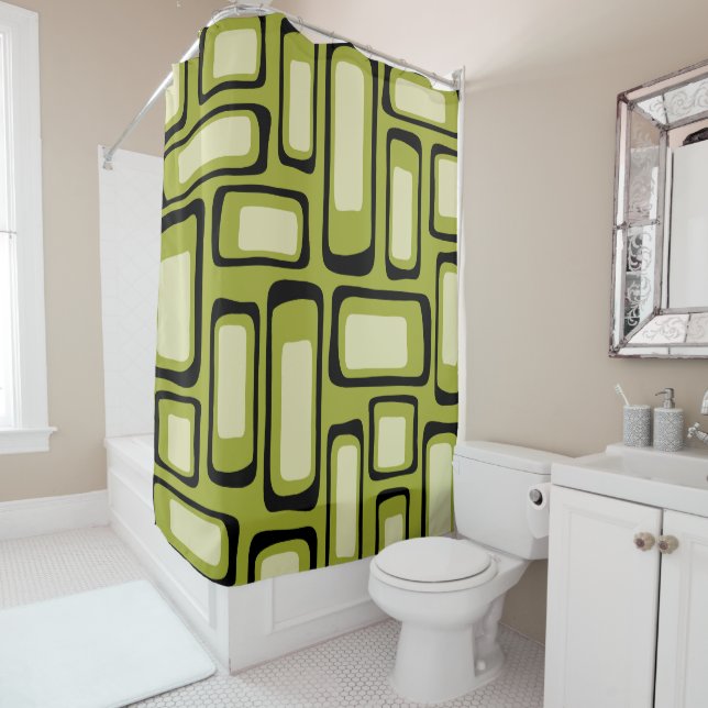 Retro Mid Century Modern Abstract Shower Curtain (In Situ)