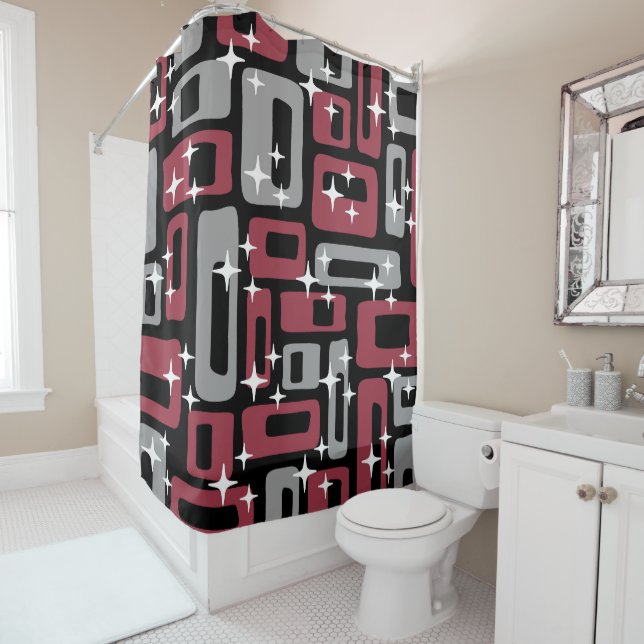 Retro Mid Century Modern Abstract Shower Curtain (In Situ)