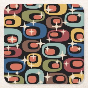 Retro Mid Century Modern Abstract Square Paper Coaster