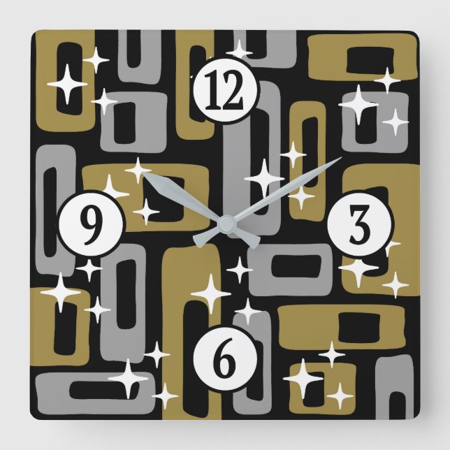 Retro Mid Century Modern Abstract Square Wall Clock (Front)