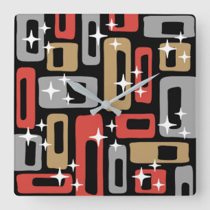 Retro Mid Century Modern Abstract Square Wall Clock