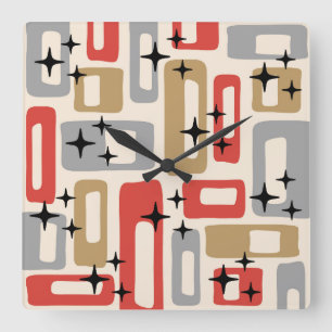 Retro Mid Century Modern Abstract Square Wall Clock