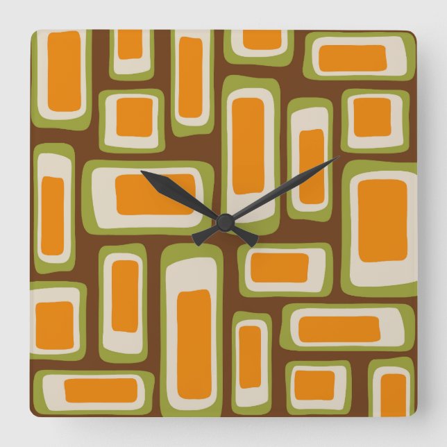 Retro Mid Century Modern Abstract Square Wall Clock (Front)