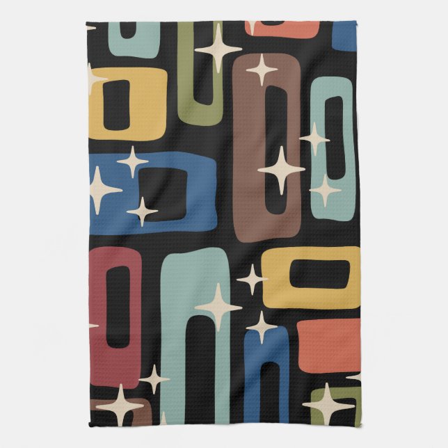 Retro Mid Century Modern Abstract Tea Towel (Vertical)