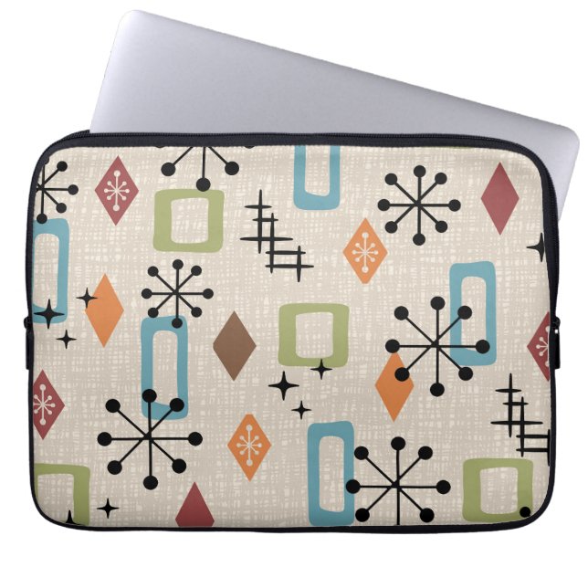 Retro Mid Century Modern Atomic Abstract Pattern Laptop Sleeve (Front)