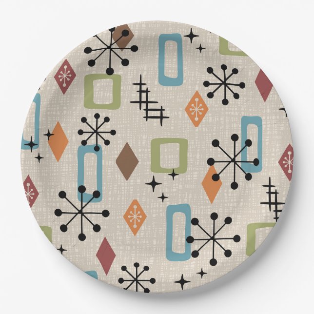 Retro Mid Century Modern Atomic Abstract Pattern Paper Plate (Front)