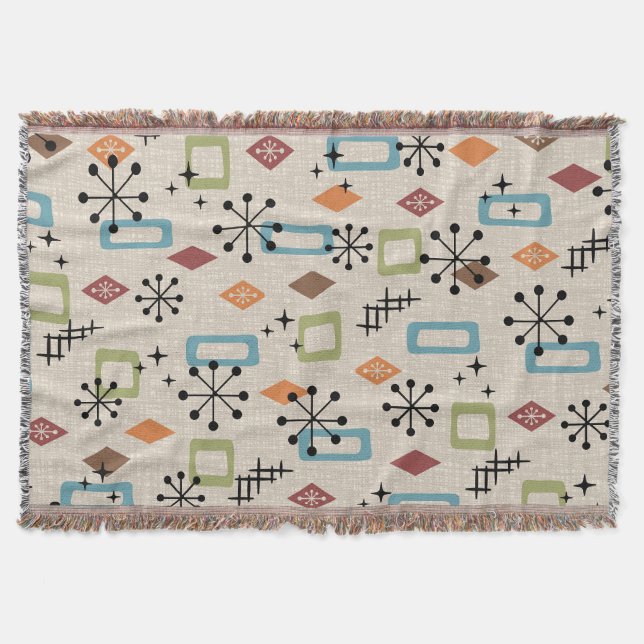 Retro Mid Century Modern Atomic Abstract Pattern Throw Blanket (Front)