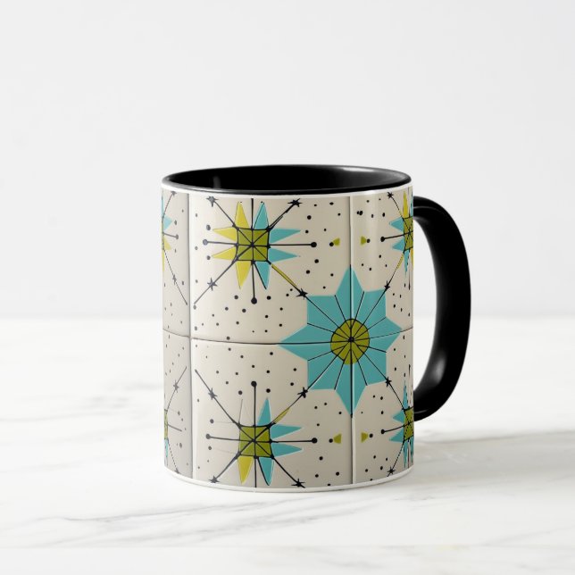 Retro Mid Century Modern Atomic Geometric Pattern Mug (Front Right)