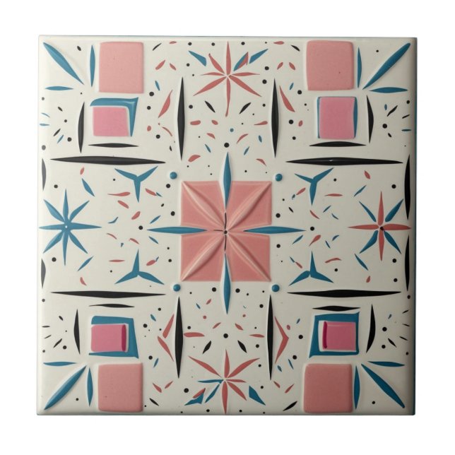 Retro Mid Century Modern Atomic Geometric Pattern Tile (Front)