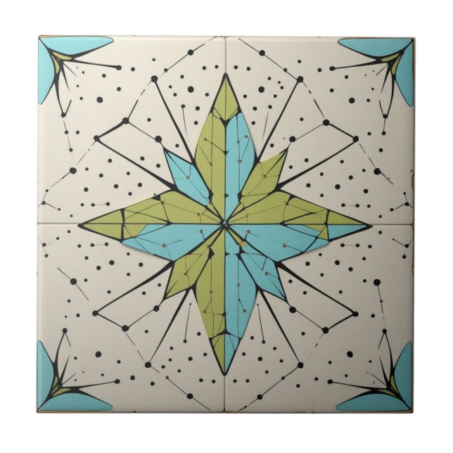 Retro Mid Century Modern Atomic Geometric Pattern Tile (Front)