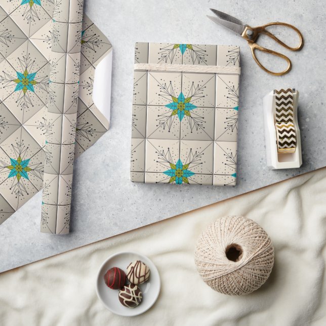 Retro Mid Century Modern Atomic Geometric Pattern Wrapping Paper (Crafts)