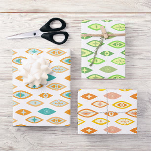 Retro Mid Century Modern Atomic Pattern Wrapping Paper Sheet