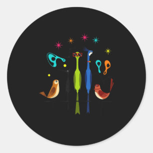 Retro Mid-century Modern Birds 50s 60s Style Men W Classic Round Sticker