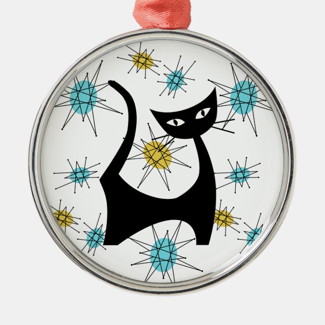 Retro Mid-Century Modern Cat Metal Tree Decoration (Front)