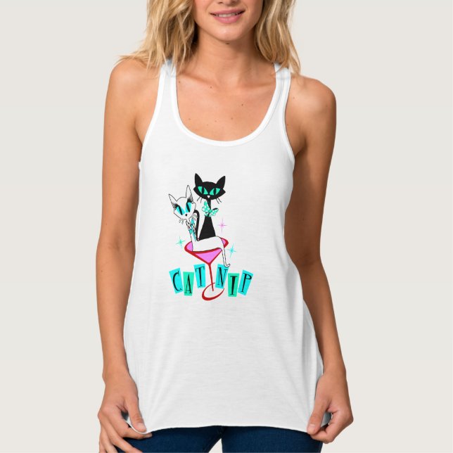 Retro Mid Century Modern CatNip Atomic Cat Singlet (Front)