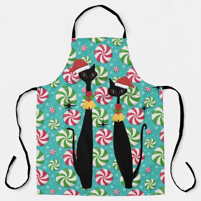 Retro Mid Century Modern Cats Christmas Candy Apron (Front)