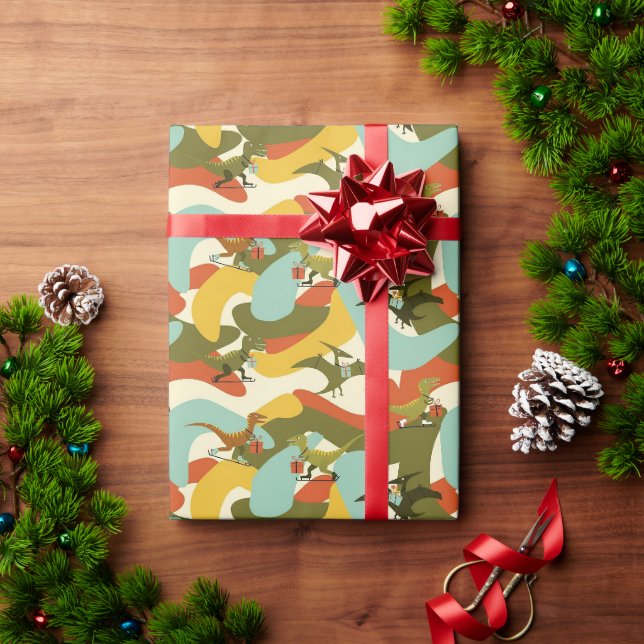 Retro Mid-Century Modern Christmas Dinosaur Wrapping Paper (Holiday Gift)