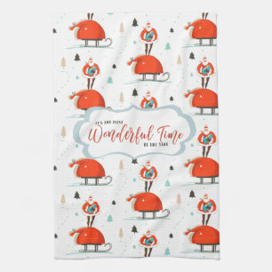 Retro Mid-Century Modern Christmas Holiday Tea Towel