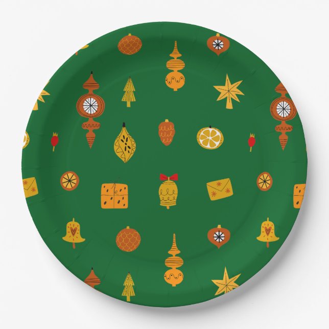 Retro Mid-Century Modern Christmas Icons  Paper Plate (Front)