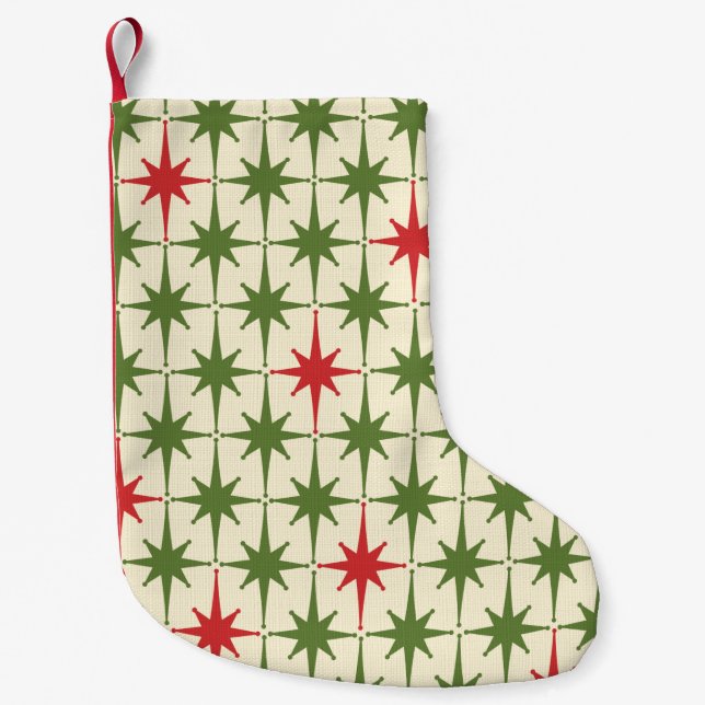 Retro Mid-century Modern Christmas Starbursts Small Christmas Stocking (Front)
