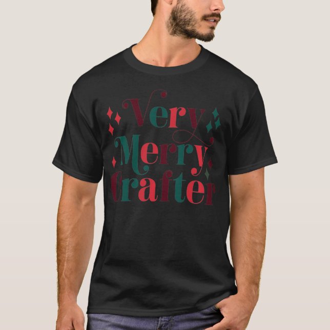 Retro Mid Century Modern Christmas Very Merry Craf T-Shirt (Front)