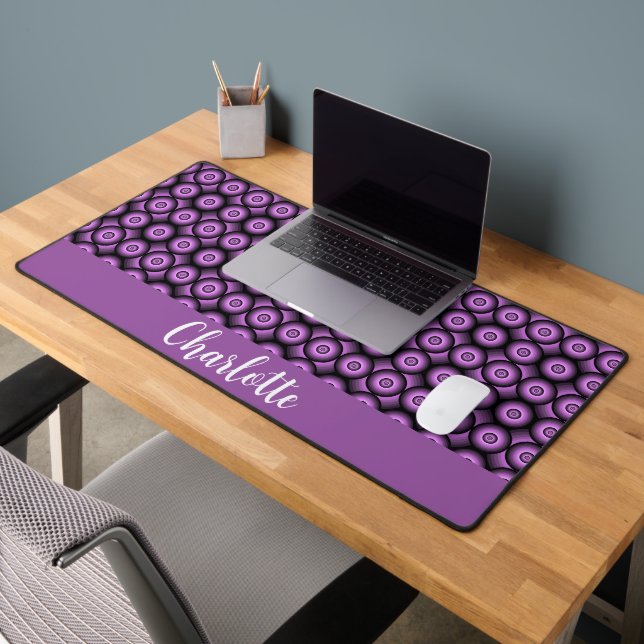 Retro mid century modern circles name monogram desk mat (Office 2)