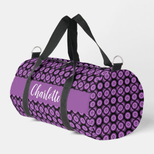 Retro mid century modern circles name monogram duffle bag