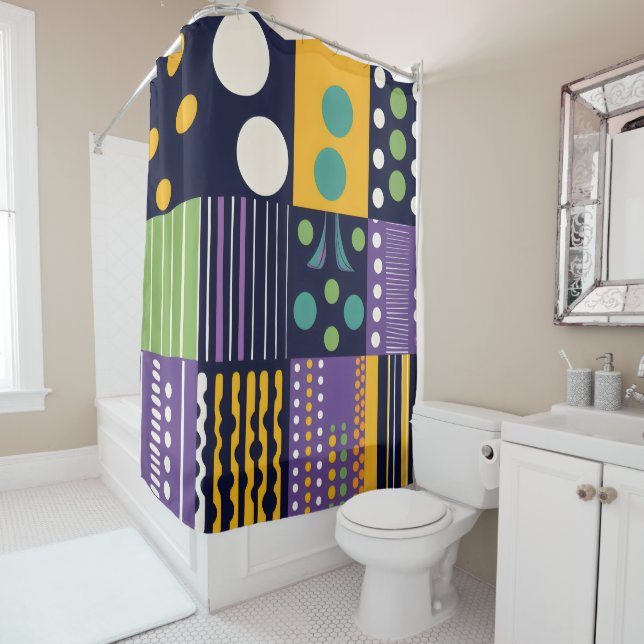 Retro Mid-century modern colour blocks Shower Curtain (In Situ)