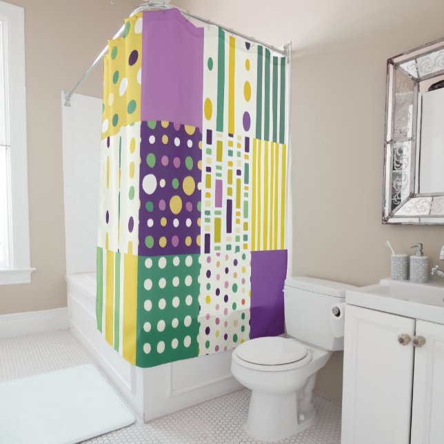 Retro Mid-century modern colour blocks Shower Curtain (In Situ)