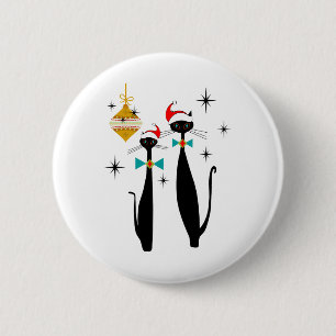 Retro Mid Century Modern Cool Cat Christmas 6 Cm Round Badge