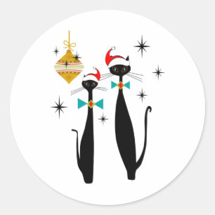 Retro Mid Century Modern Cool Cat Christmas Classic Round Sticker