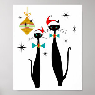 Retro Mid Century Modern Cool Cat Christmas Poster