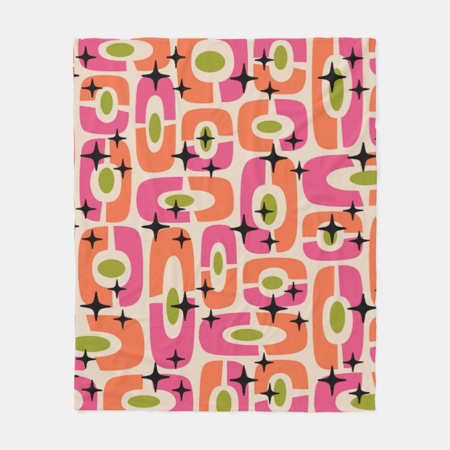 Retro Mid Century Modern Cosmic Abstract Pattern Fleece Blanket (Front)