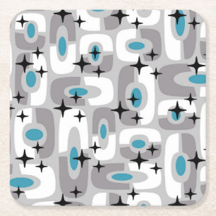Retro Mid Century Modern Cosmic Abstract Pattern Square Paper Coaster