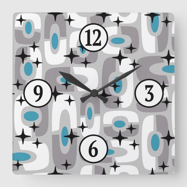 Retro Mid Century Modern Cosmic Abstract Pattern Square Wall Clock (Front)
