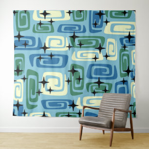Retro Mid Century Modern Cosmic Abstract Pattern Tapestry