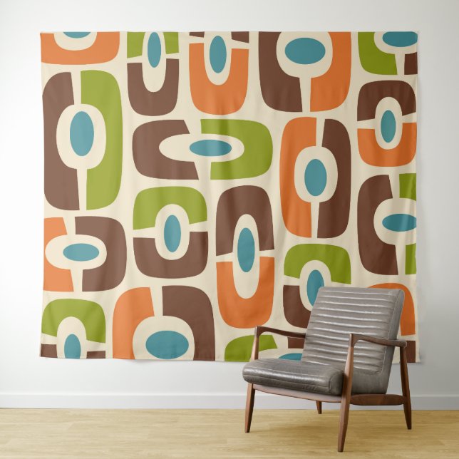 Retro Mid Century Modern Cosmic Abstract Pattern Tapestry (In Situ (Horizontal))