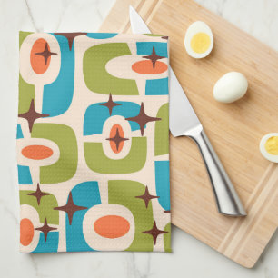 Retro Mid Century Modern Cosmic Abstract Pattern Tea Towel