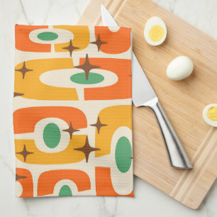 Retro Mid Century Modern Cosmic Abstract Pattern Tea Towel