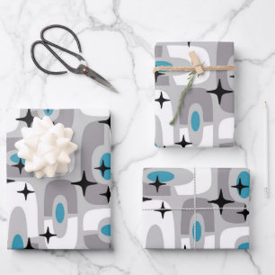 Retro Mid Century Modern Cosmic Abstract Pattern Wrapping Paper Sheet