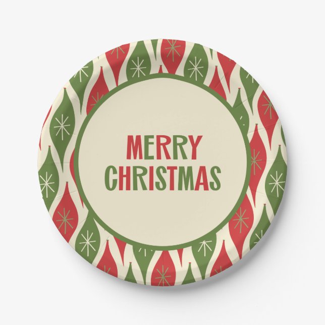 Retro Mid Century Modern Cute 50s Merry Christmas Paper Plate (Front)