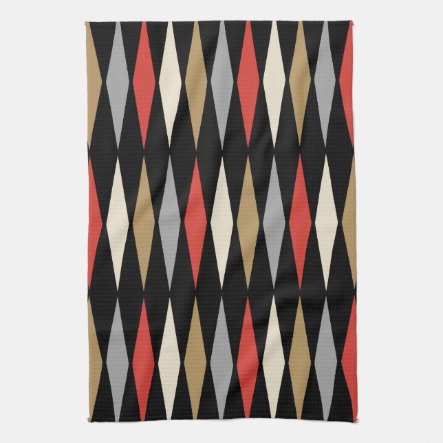 Retro Mid Century Modern Diamond Pattern Tea Towel (Vertical)