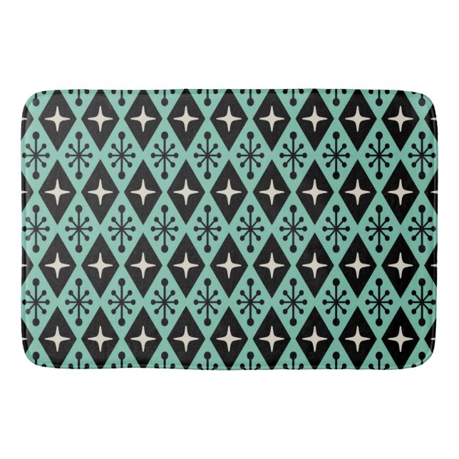 Retro Mid Century Modern Diamond Starburst Pattern Bath Mat (Front)