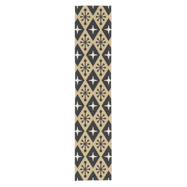 Retro Mid Century Modern Diamond Starburst Pattern Short Table Runner (Front)