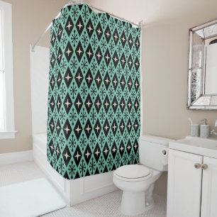 Retro Mid Century Modern Diamond Starburst Pattern Shower Curtain