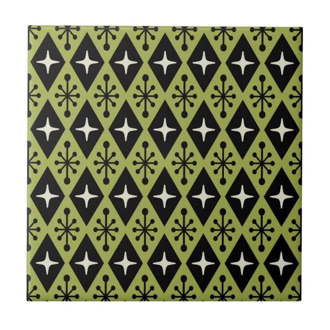 Retro Mid Century Modern Diamond Starburst Pattern Tile (Front)
