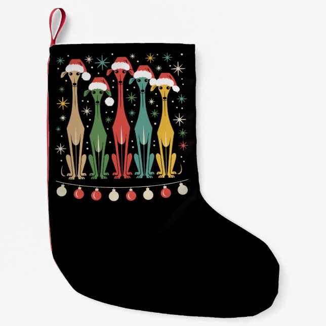 Retro Mid-Century Modern Dogs 50s 60s Style Xmas Small Christmas Stocking (Front)