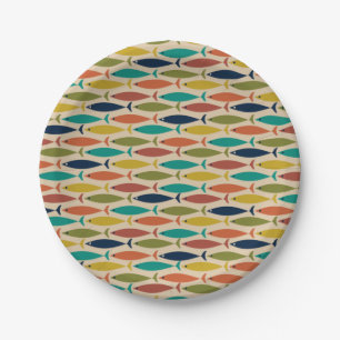 Retro Mid Century Modern Fish Pattern Paper Plate